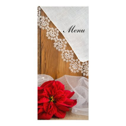 Rustic Poinsettia Country Winter Wedding Menu Custom Rack Card