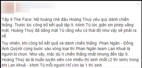 Lộ kết quả Hoàng Thùy thắng, loại thí sinh đội Lan Khuê trong tập 9 The Face-1