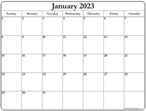  january 2023 calendar free printable calendar