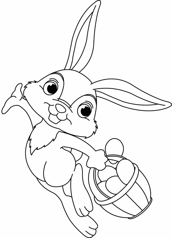 Ausmalbild Ostern: Osterhase springt mit Eierkorb ...
