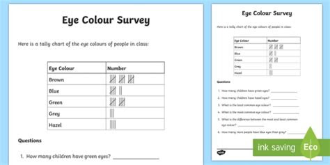 How many children have green eyes? eye color tally frequency table worksheet worksheet