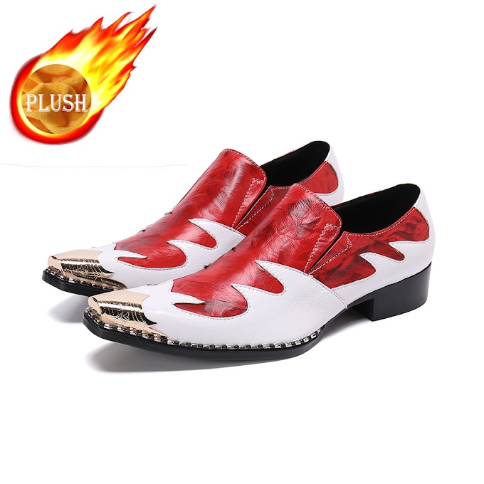Buying Autumn Metal Tip Cowhide Splicing Ppersonality Men's Shoes Luxury Customized Leather shoes Social contact Business banquet Shoes