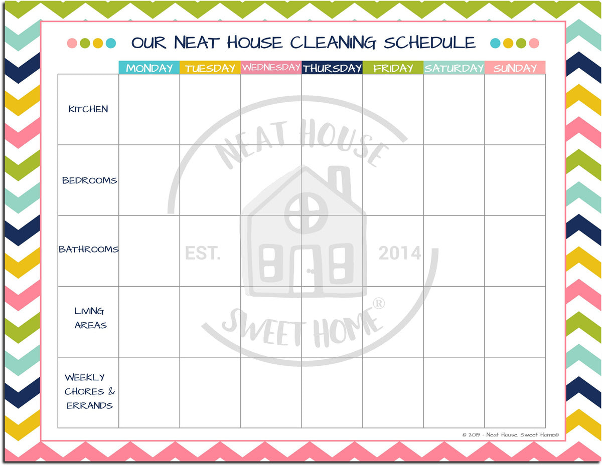 Weekly House Cleaning Schedule Template The Neat Sweet Shop