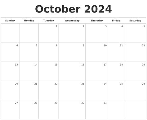  october 2024 blank monthly calendar