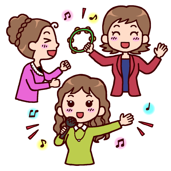 女子会カラオケ カラー 忘年会 新年会の無料イラスト 冬の季節 行事素材