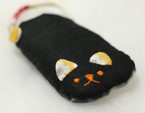 Cat phone case, Black linen