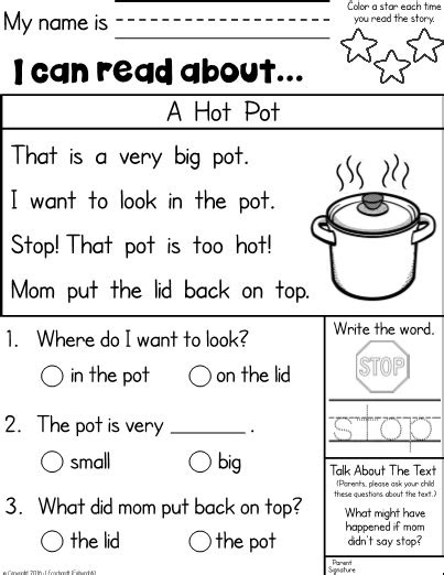  kindergarten reading comprehension homework comprehensio