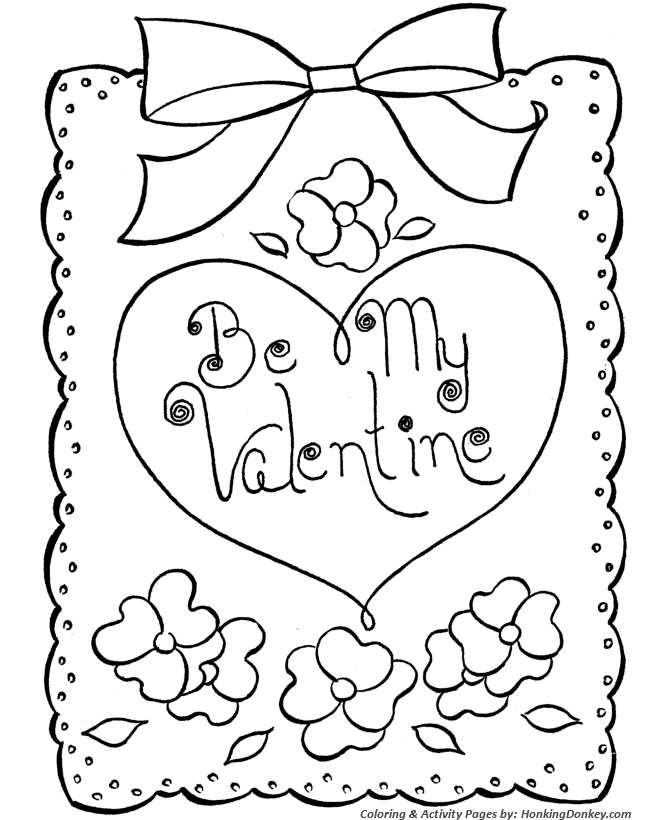 Download Valentine's Day Cards Coloring Pages - Be My Valentine Heart Card | HonkingDonkey