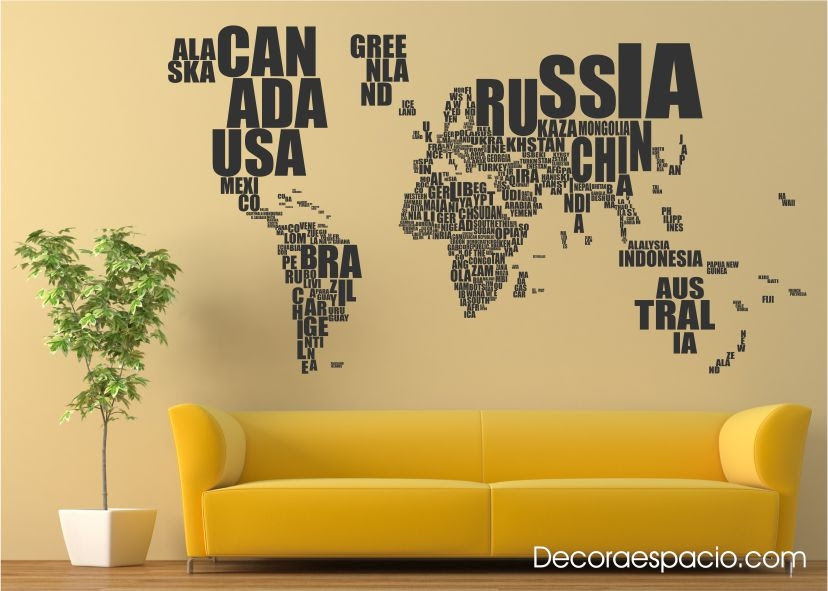 Vinilo mapamundi texto - Decoraespacio.com