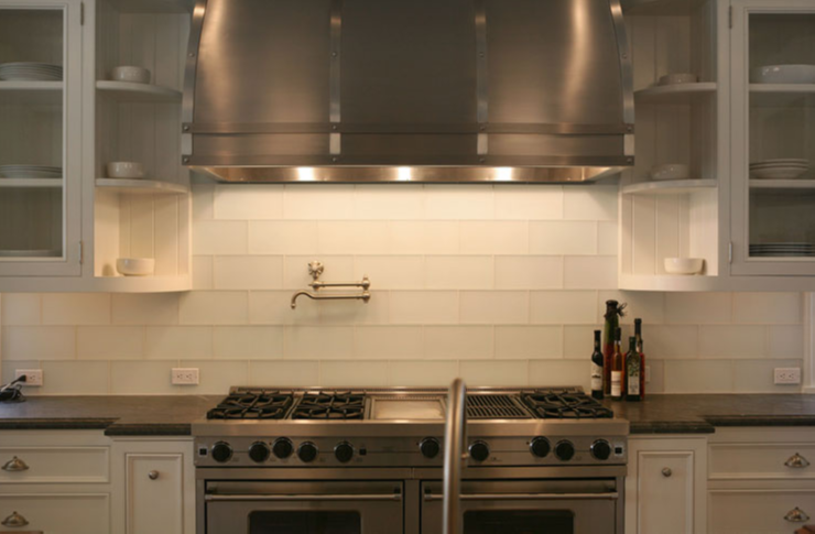 White Glass Subway Tiles - Transitional - kitchen - Giannetti Home