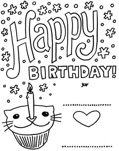Birthday coloring pages that are completely free to print and download. birthday card with pictures cat cupcake coloring pages happy birthday