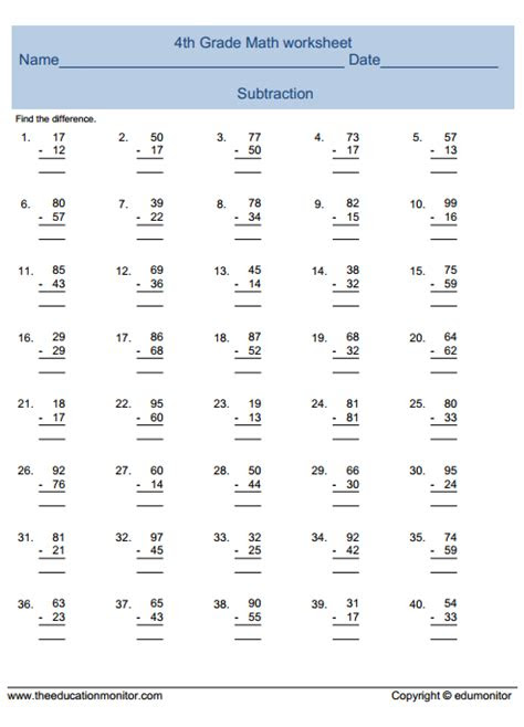  fourth grade math worksheet archives edumonitor