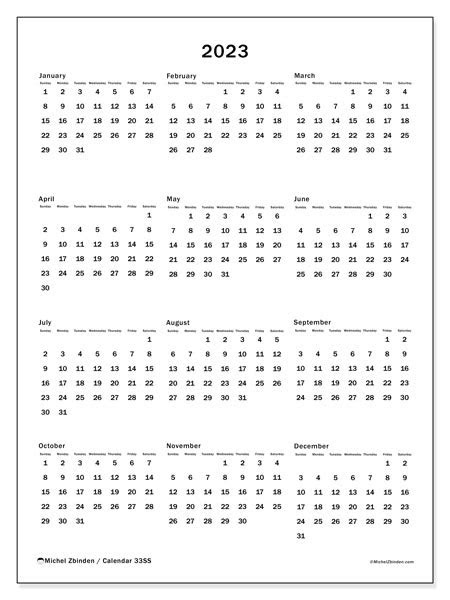  2023 printable calendar 33ss michel zbinden gy