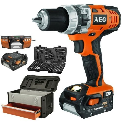 AEG Perceuse Percu 2X14V + 100 acc +Coffret métal