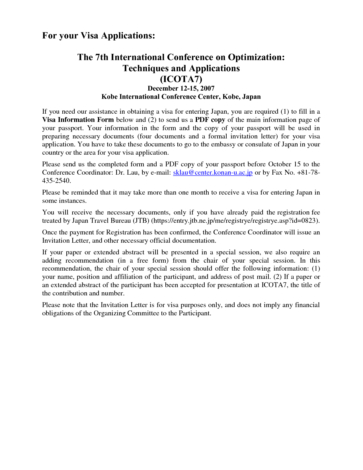 Conference Invitation Letter Sample
