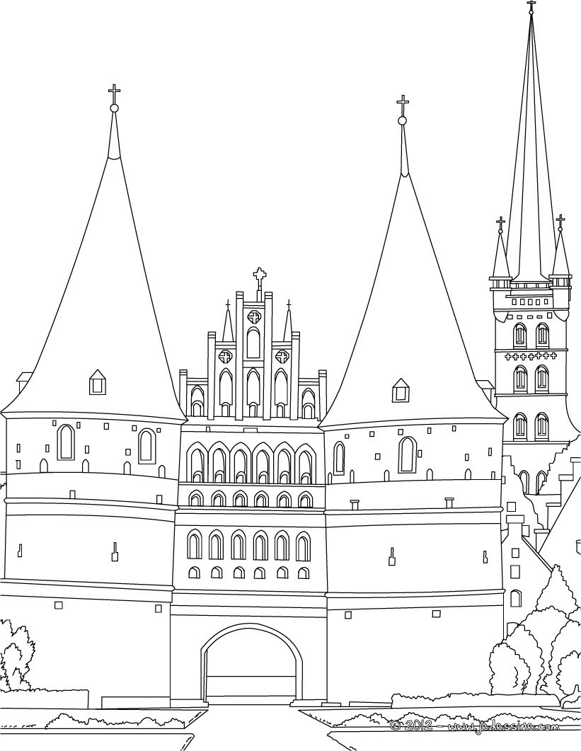 Coloriage de la PORTE DE HOLSTEIN   Lubeck en Allemagne
