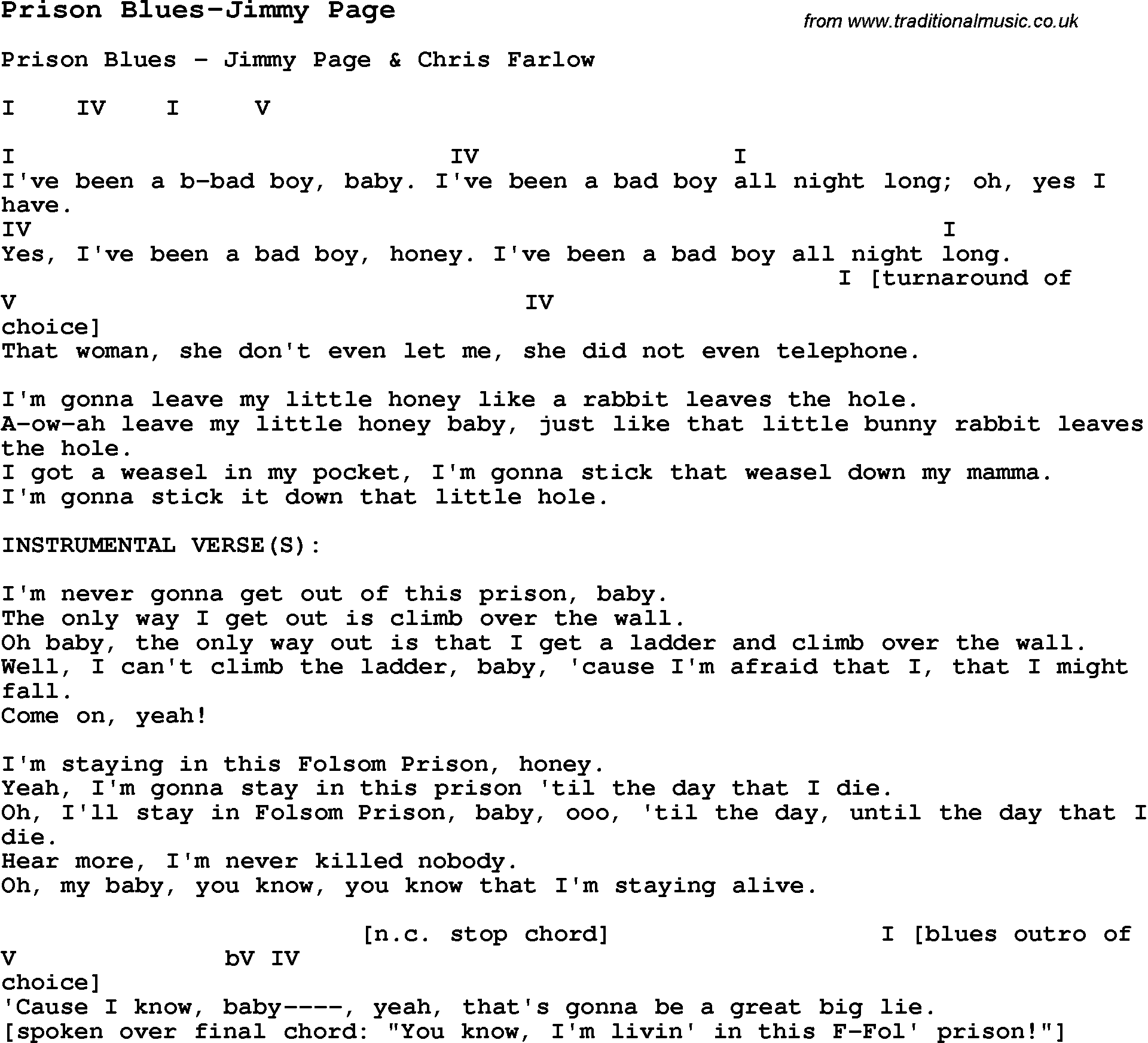 Blues Guitar Lesson For Prison Blues Jimmy Page With Chords Tabs And Lyrics