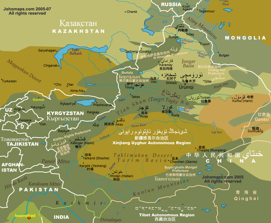Map Of Xinjiang Johomaps