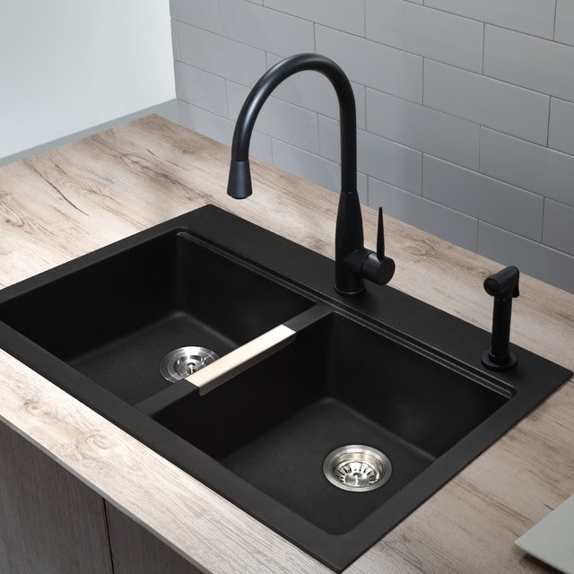 Black sink and faucet
