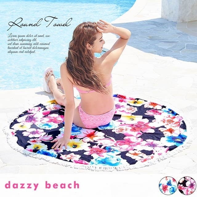 Dazzyオリジナルプリント 水彩カラフルフラワー柄ラウンドタオル Dazzy Beach 夏小物 の通販はdazzystore デイジーストア Ef7g103