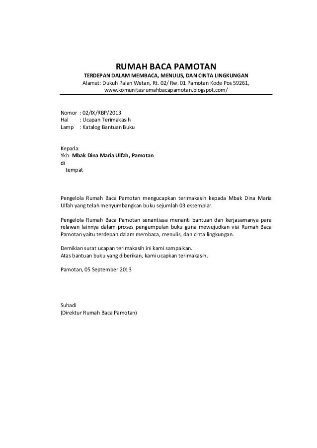 Contoh Z: Contoh Surat Rasmi Ucapan Terima Kasih