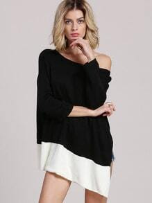 Black White Color Block Asymmetric Coat
