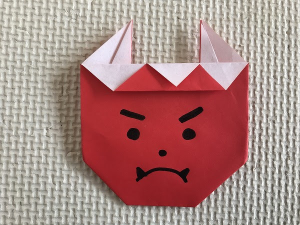 節分の折り紙 ツノ2本でかわいい簡単な赤鬼の作り方 ガムシャラナ子育て