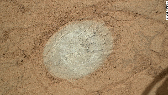 Curiosity used a dust-removal tool for the first time to clean this patch of rock on the Martian surface on January 6. 