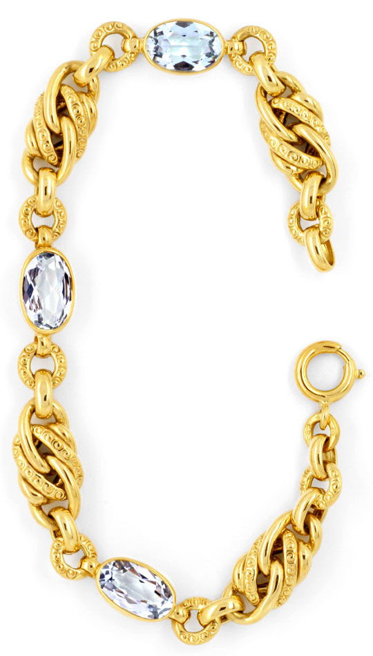 Foto 2, GOLDARMBAND MIT 3 GROSSEN AQUAMARINEN 4,7ct LUXUS! NEU!, S6875