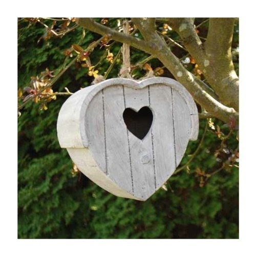 Hanging Heart Shaped White Wooden Bird House / Nesting Box by 