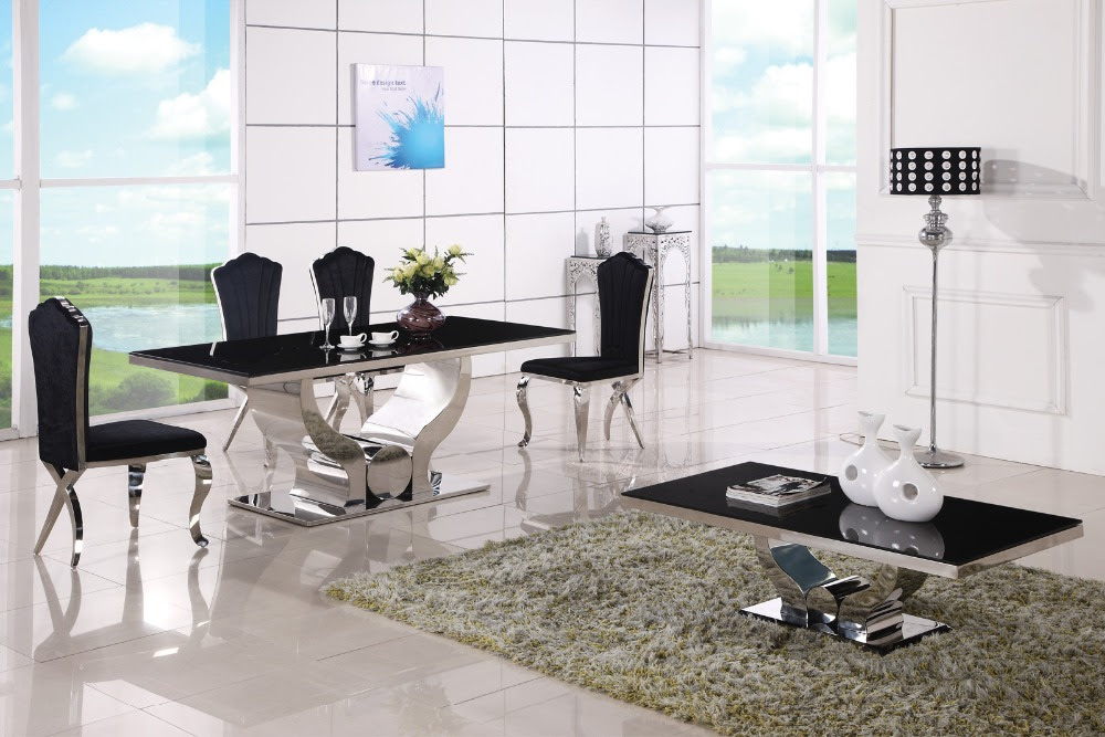 Cheap modern dining tables dining table and chair 6 chairs with coffe 
