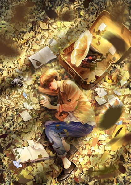 Tags: Anime, Wallaceart, Open Book, Autumn, Gramophone, Suitcase, Autumn Leaves