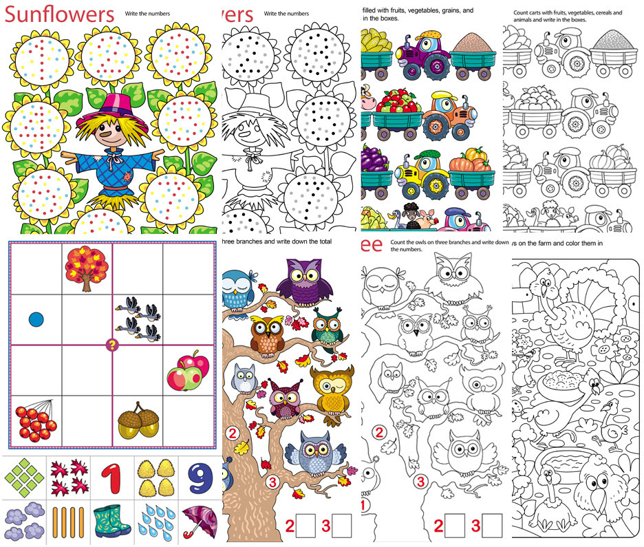 Fall-Themed Math Worksheets for Preschoolers. TeachersMag.com