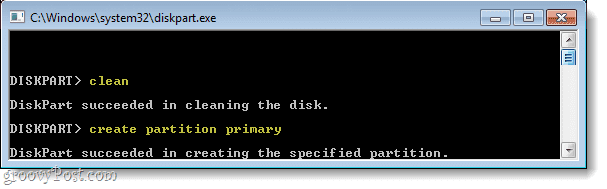 clean and create partition