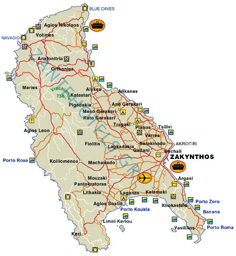 zakynthos kartta Map of Zante   Detailed map of Zakynthos island Greece.