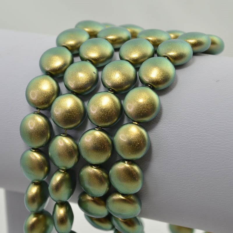 27758601000930 Swarovski Elements Pearl - 10 mm Coin Pearl (5860) - Iridescent Green Pearl (5)