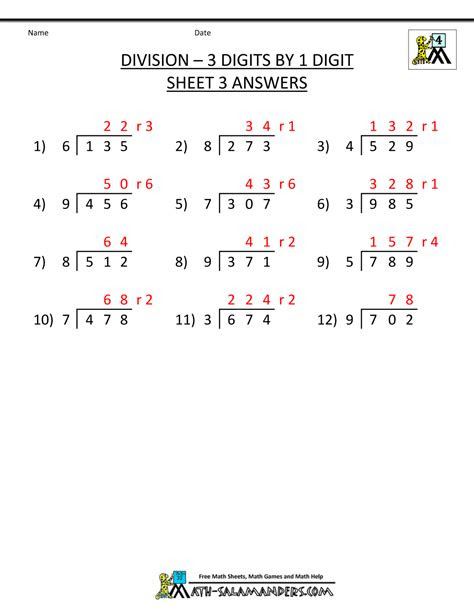  free division worksheets