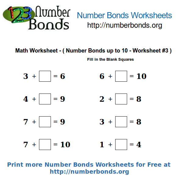 Number Bonds Math Worksheet up to 10 Worksheet #3 | Number Bonds Org