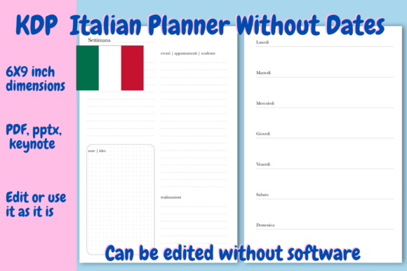 Crella Italian Undated Planner for KDP Print on Demands Design by Income Plum Compatible with Cameo Silhouette Studio, Cricut and other cutting machines for any crafting projects.