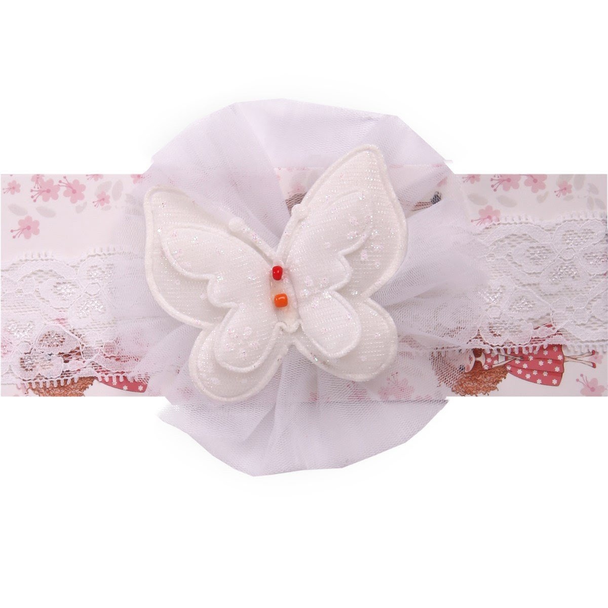 Kiz Bebek Bandana Beyaz Tullu Kelebekli Bandana Breeze