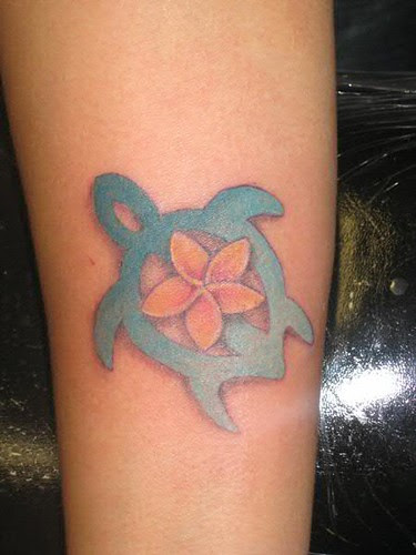 Honu Tattoo with Plumeria tattoo by Jon Poulson by Las Vegas Tattoos by Jon 