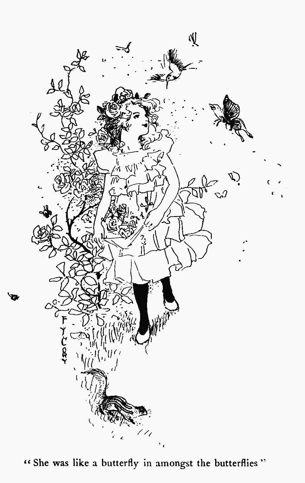 Download Girl & Flowers Coloring Page | Free Vintage Art