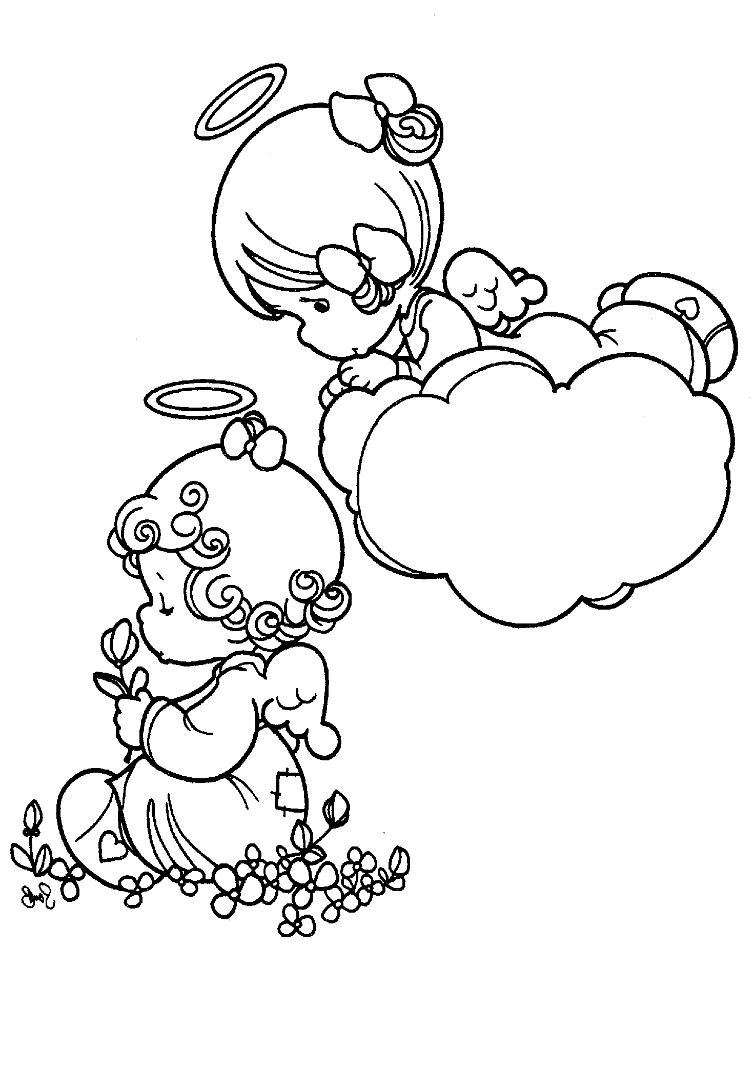 Angel watching over another angel amazing free coloring sheets Precious Moments.
