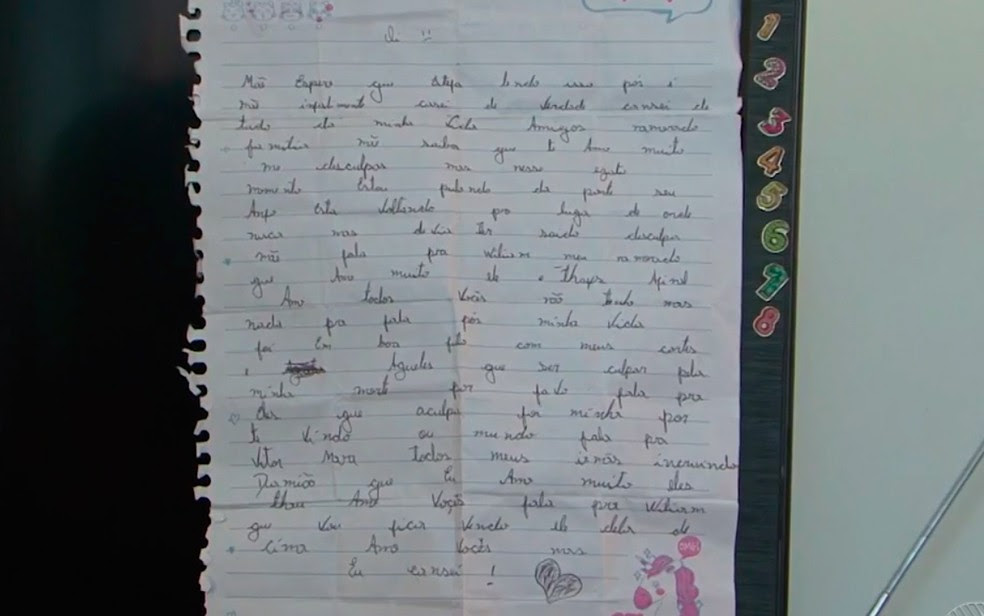 Garota deixou carta para os familiares antes de sumir (Foto: Reprodução/ TV São Francisco)