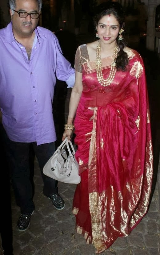 Bollywood Glamours Actress Sridevi 2016 Photos In Traditional Red Saree