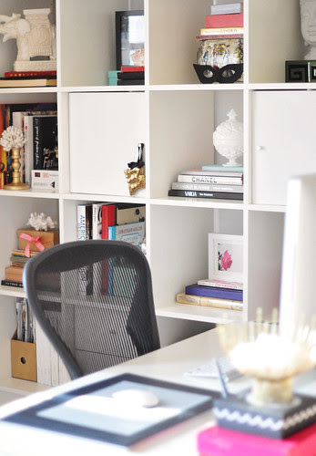 home office desk with ikea shelves