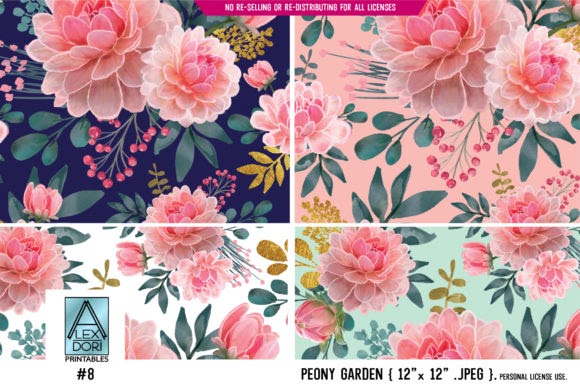 Download Floral Peony Seamless Pattern 4 in One Pattern by adlydigital for Brother Cutting Machine