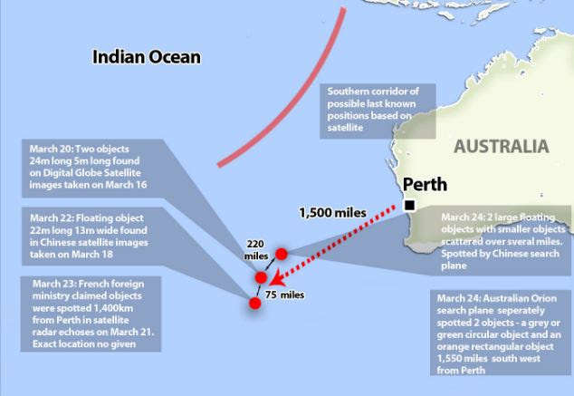 So far, ships in the international search effort have been unable to locate several 'suspicious' objects spotted by satellites in grainy images or by fast-flying aircraft over a vast search area in the remote southern Indian Ocean