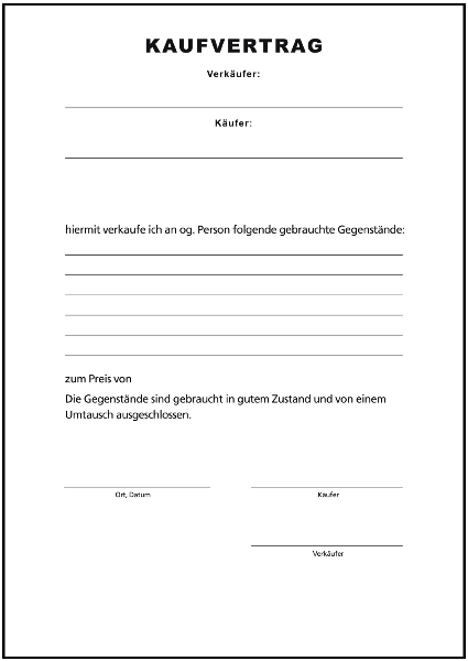 Einfacher Kaufvertrag gebrauchte Gegenstände - Formulare ...