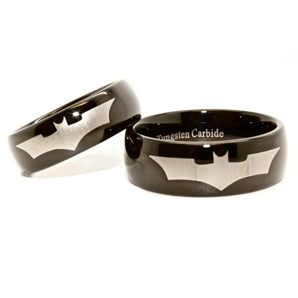 Matching 7mm 8mm Black Tungsten Batman Wedding Rings Whole Half Sizes